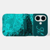 Elegant Aqua Blauwgroen vet Script Monogram Case-Mate iPhone Case (Achterkant (horizontaal))