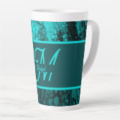 Elegant Aqua Blauwgroen vet Script Monogram Latte Mok (Rechterhoek)