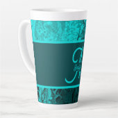Elegant Aqua Blauwgroen vet Script Monogram Latte Mok (Linkerhoek)