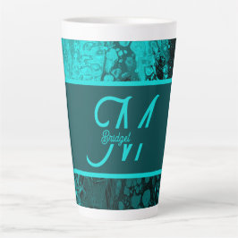Elegant Aqua Blauwgroen vet Script Monogram Latte Mok
