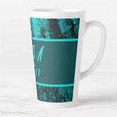Elegant Aqua Blauwgroen vet Script Monogram Latte Mok (Rechts)