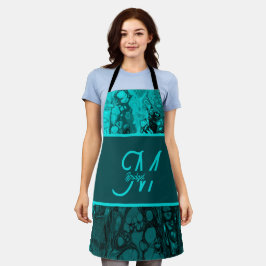 Elegant Aqua Blauwgroen vet Script Monogram Schort