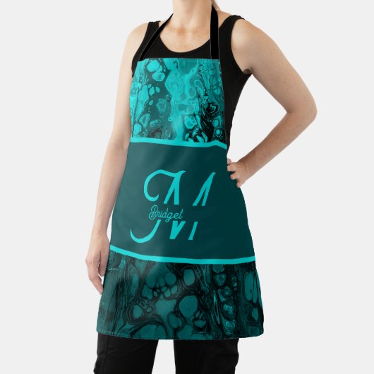 Elegant Aqua Blauwgroen vet Script Monogram Schort (Insitu)