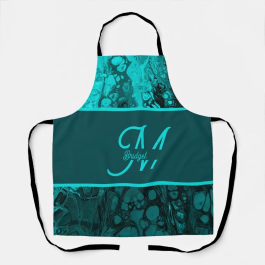 Elegant Aqua Blauwgroen vet Script Monogram Schort (Voorkant)