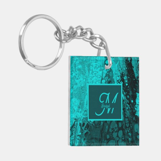 Elegant Aqua Blauwgroen vet Script Monogram Sleutelhanger (Voorkant Links)