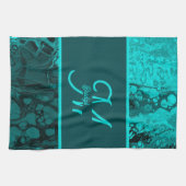Elegant Aqua Blauwgroen vet Script Monogram Theedoek (Horizontaal)