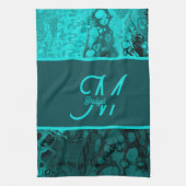 Elegant Aqua Blauwgroen vet Script Monogram Theedoek (Verticaal)