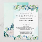 elegant Aqua Blauwgroen Waterverf Quinceañera in F Kaart (Voorkant / Achterkant)