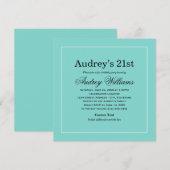 Elegant Aqua Blue 21st Birthday Party Kaart (Voorkant / Achterkant)