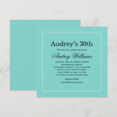Elegant Aqua Blue 30th Birthday Party Kaart (Voorkant / Achterkant)
