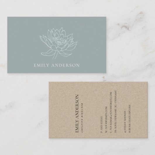 ELEGANT AQUA BLUE BLAUWGROEN FAUX GOLD LOTUS FLORA VISITEKAARTJE (Voorkant / Achterkant)