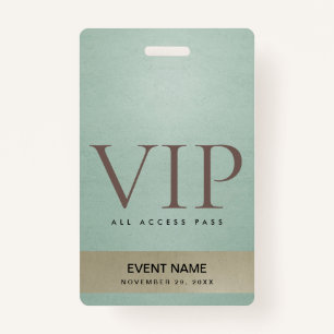 ELEGANT AQUA BLUE BLEEK GOLD VIP EVENT ACCESS PASS BADGE