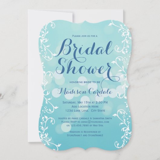 Elegant Aqua Blue Bridal Shower Invitations Kaart (Voorkant)