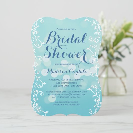 Elegant Aqua Blue Bridal Shower Invitations Kaart (Staand voorkant)