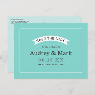 Elegant Aqua Blue Bruiloft Save the Date Aankondigingskaart