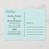 Elegant Aqua Blue Bruiloft Save the Date Aankondigingskaart (Achterkant)