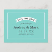 Elegant Aqua Blue Bruiloft Save the Date Aankondigingskaart (Voorkant)