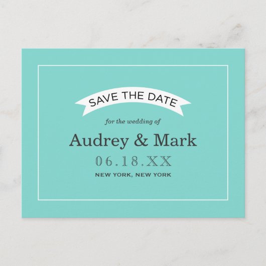 Elegant Aqua Blue Bruiloft Save the Date Aankondigingskaart (Voorkant)