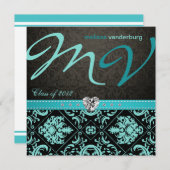 Elegant Aqua blue Class of 2012 Graduation Invites Kaart (Voorkant / Achterkant)