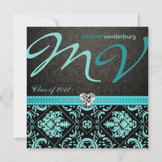 Elegant Aqua blue Class of 2012 Graduation Invites Kaart (Voorkant)