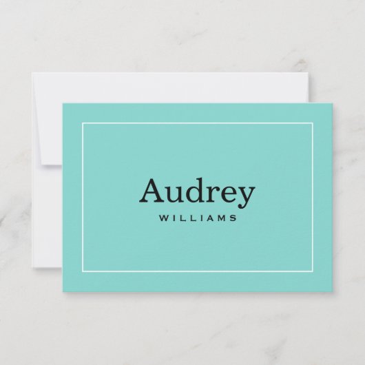 Elegant Aqua Blue Custom Bruid Naam Monogram Notitiekaartje (Voorkant)
