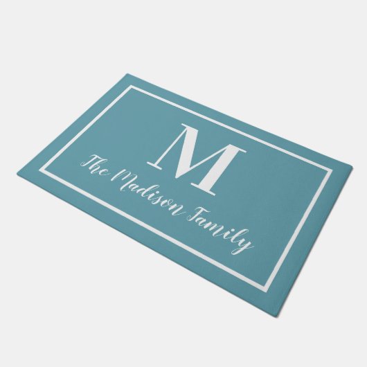 Elegant Aqua Blue Custom Monogram Initial Deurmat (Schuin)