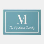 Elegant Aqua Blue Custom Monogram Initial Deurmat (Voorkant)