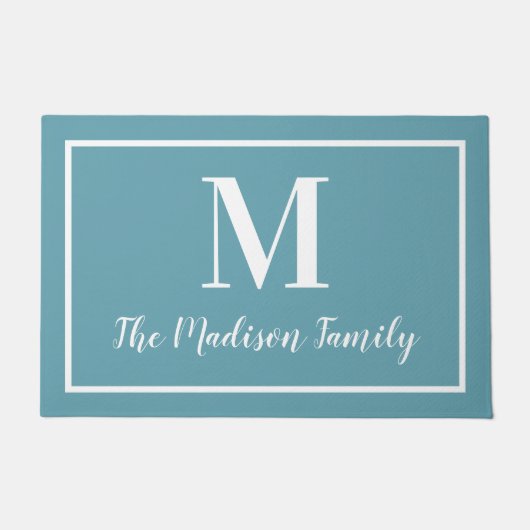 Elegant Aqua Blue Custom Monogram Initial Deurmat (Voorkant)