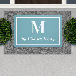 Elegant Aqua Blue Custom Monogram Initial Deurmat