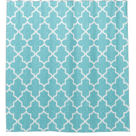 Elegant Aqua Blue Damask Moroccan Pattern Douchegordijn