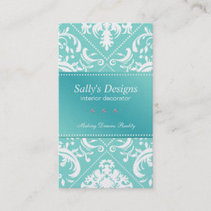 Elegant Aqua Blue Damask Visitekaartje