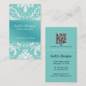 Elegant Aqua Blue Damask Visitekaartje (Voorkant / Achterkant)
