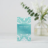 Elegant Aqua Blue Damask Visitekaartje (Staand voorkant)