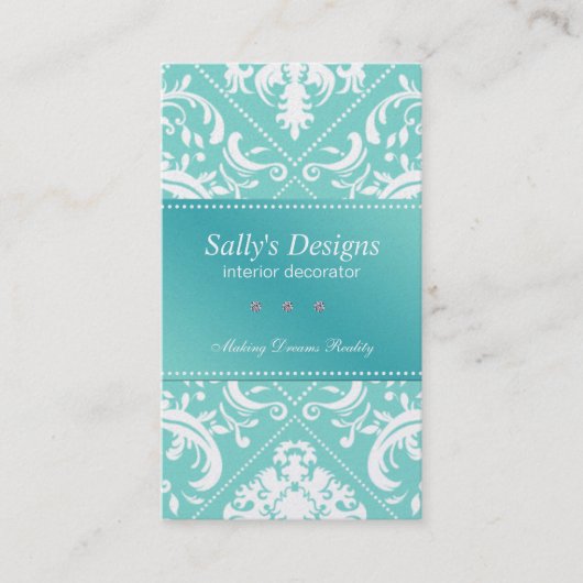 Elegant Aqua Blue Damask Visitekaartje (Voorkant)