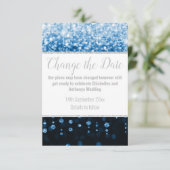 ELEGANT AQUA BLUE DIAMOND SILVER POSTPONEMENT KAAR RSVP KAARTJE (Staand voorkant)