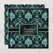 Elegant Aqua Blue en Black Damask Reception slecht Kaart (Voorkant / Achterkant)