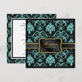 Elegant Aqua Blue en Black Damask Reception slecht Kaart (Voorkant / Achterkant)
