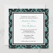 Elegant Aqua Blue en Black Damask Reception slecht Kaart (Achterkant)