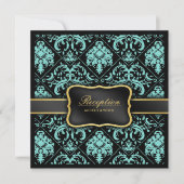 Elegant Aqua Blue en Black Damask Reception slecht Kaart (Voorkant)