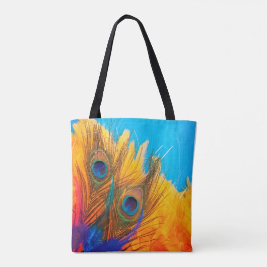 Elegant Aqua Blue en Gele Peacock's Feathers Tote Bag (Achterkant)