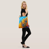 Elegant Aqua Blue en Gele Peacock's Feathers Tote Bag (Op model)