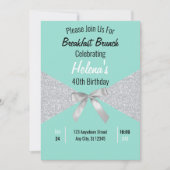Elegant Aqua Blue en Silver Glitter Birthday Kaart (Voorkant)