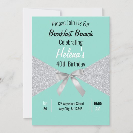 Elegant Aqua Blue en Silver Glitter Birthday Kaart (Voorkant)