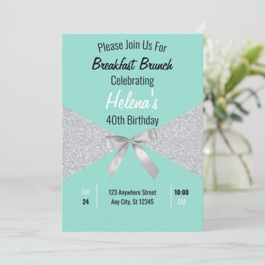 Elegant Aqua Blue en Silver Glitter Birthday Kaart (Staand voorkant)