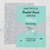 Elegant Aqua Blue en Silver Glitter Birthday Kaart (Voorkant / Achterkant)