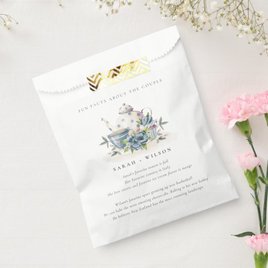 Elegant Aqua Blue Floral Teapot Facts Wedding Bedankzakje (Gezegeld)