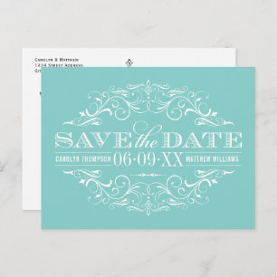 Elegant Aqua Blue Flourish Wedding Save the Date Aankondigingskaart