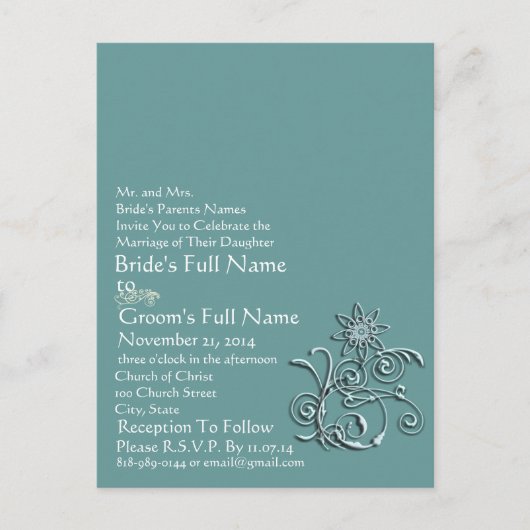 Elegant Aqua Blue Flower Wedding Uitnodiging (Voorkant)