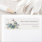 Elegant Aqua Blue Foral Teapot Cup Cake Address Etiket (Insitu)