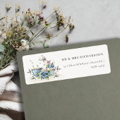 Elegant Aqua Blue Foral Teapot Cup Cake Address Etiket